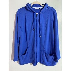 Susan Graver Zip Up Jacket 1X Blue Stretch Hooded Outdoor Athletic